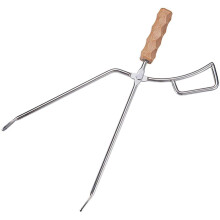 Long Fireplace Tongs for Wood with Ergonomic Beech Handle, Heavy Duty Stainless Steel Log Grabber