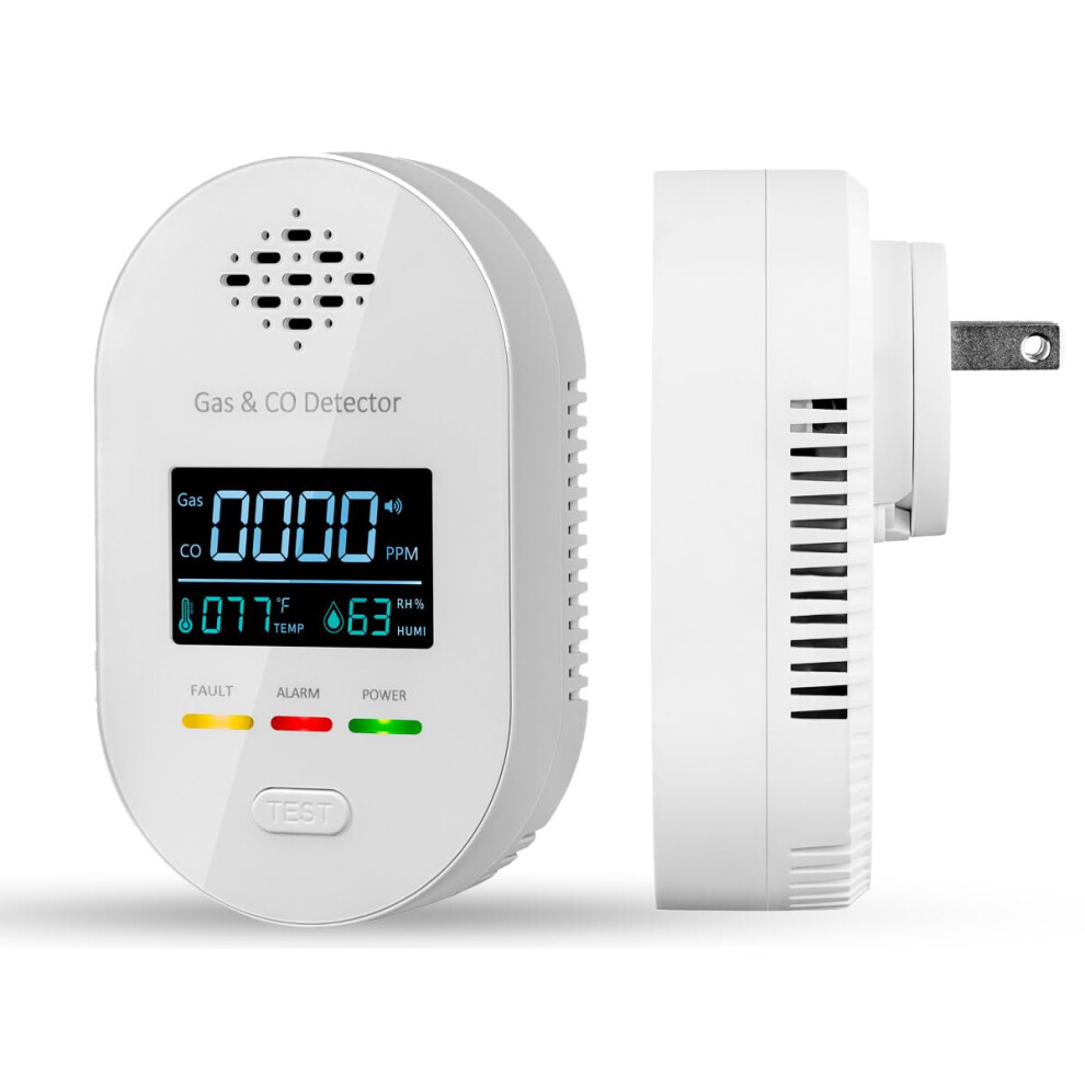 Carbon Monoxide And Natural Gas Detector Plug In With Temp And Humidity Display, 85Db Alarm For Home And Travel 9113335926691