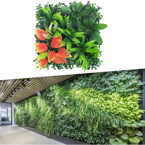 Artificial Grass Panel 25x25cm PP Leaf Wall Mat for Terrace, Bathroom and Home Decor Style E 2