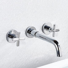 Wall Mounted Basin Mixer Tap with Rotating Spout and Double Lever Hot Cold Control Chrome