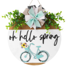 Spring Door Hanger with Colorful Floral Accents, Rustic Farmhouse Front Door Wreath Welcome Sign Green