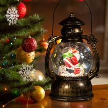 Christmas Snow Globe Lantern with Musical Lighted Santa Scene, Battery and USB Powered Holiday Decor