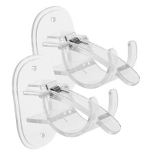 2 Pack Wall Mounted Adhesive Shower Curtain Rod Holders for Tension Rods, Clear Plastic Brackets