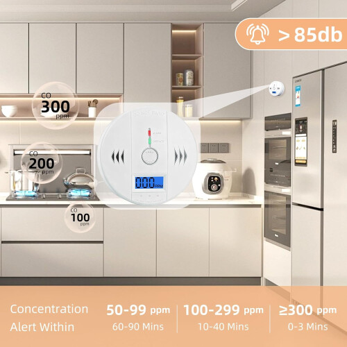 Carbon Monoxide Detector with LCD Display for Home Kitchen Garage Safety Battery Powered 1