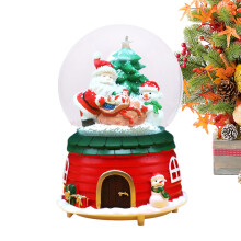 Christmas Music Box with Santa Riding Elk, LED Snow Globe, Battery Operated Tabletop Holiday Decor for Home or Office