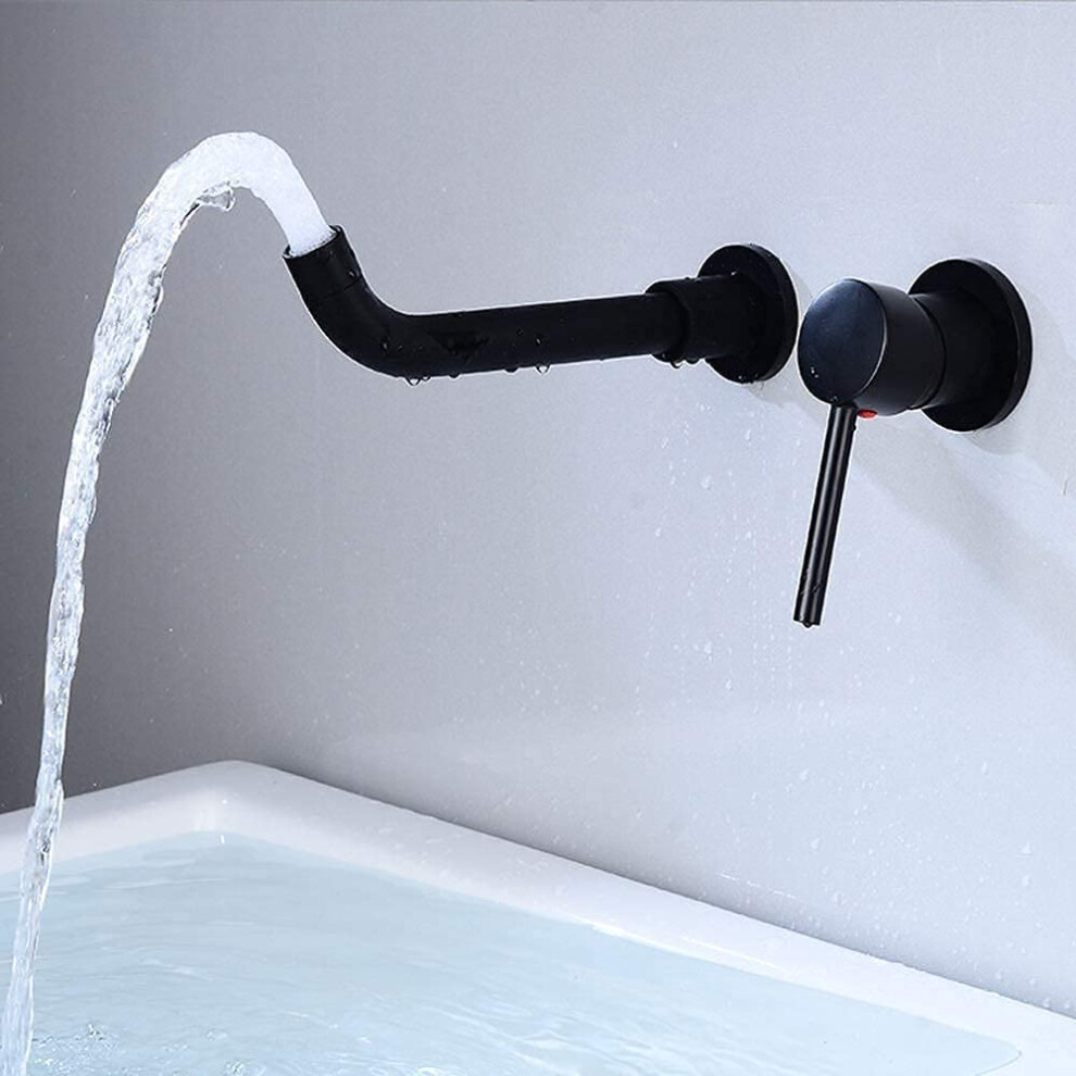Modern Brass Bathroom Basin Faucet With Hot Cold Mixer, 2 Hole Rotatable Concealed Tap In Black 9053599280804
