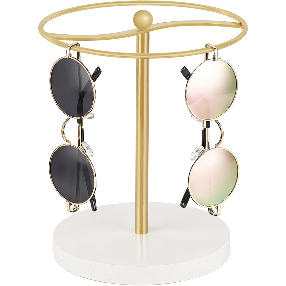 Sunglasses Organizer with Wooden Base, Glasses Holder Stand for 5 Pairs, Tabletop Storage Rack