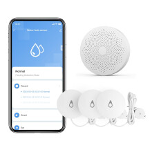 Smart Water Leak Detector Kit with Hub and 3 Sensors, 330ft Range Alarm for Kitchen Bathroom Basement, White