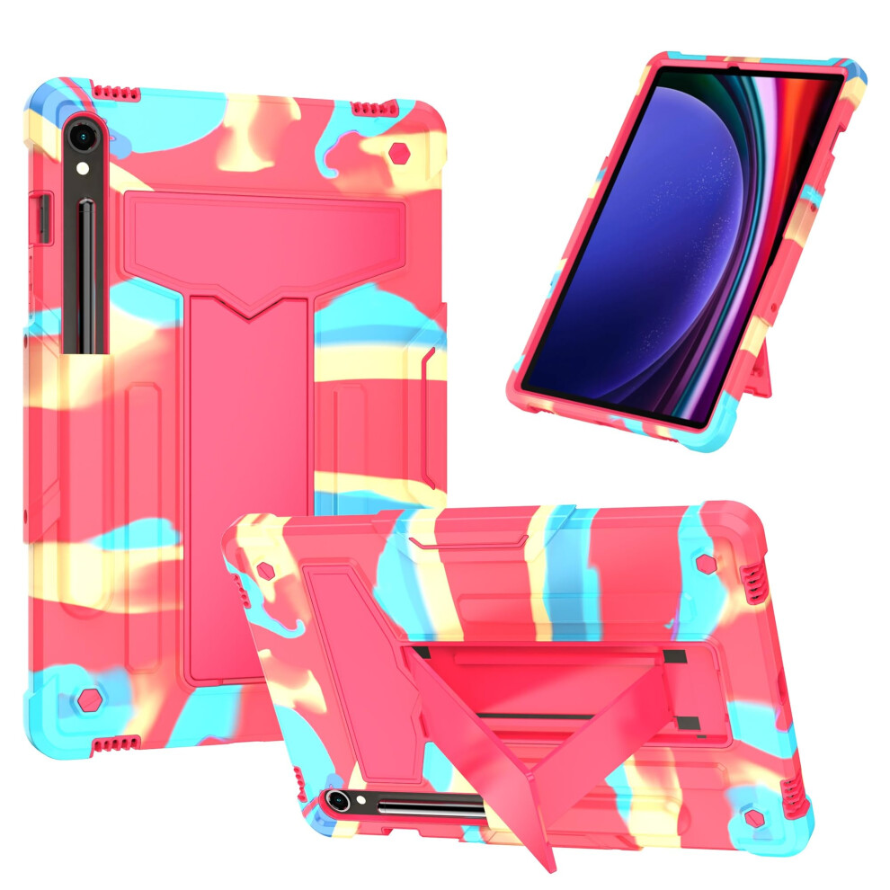 11 Inch Rugged Kickstand Case, Shockproof Three Layer Hybrid Cover, Rainbow Rosered 9174973805779