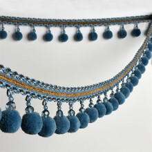 Curtain Tassel Fringe Trim with Pom Pom Beads for DIY Sewing Crafts, Lampshades, 3m Peacock Blue