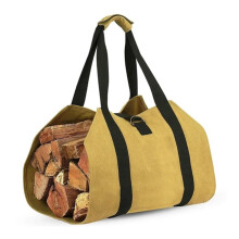 Large Capacity Firewood Carrier Tote with Handles, Tear Resistant Log Bag for Indoor and Outdoor Use, Yellow