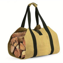 Firewood Log Carrier Tote Canvas Wood Storage Bag for Fireplace and Outdoor Use Khaki