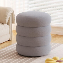 Ottoman Foot Stool Round Pouf with Plush Padded Comfort for Living Room or Makeup Space, Gray