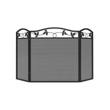 Foldable Black Steel 3Panel Fireplace Screen with Decorative Mesh Spark Guard Protection for Indoor Outdoor Use