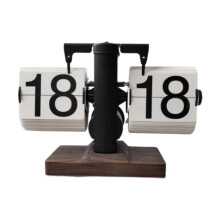 Retro Flip Clock with Wooden Base, Large Number Display, Automatic Page Turning for Desk and Home