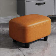 Leather Ottoman Foot Stool with Upholstered Microfiber Seat for Bedroom or Entryway Shoe Changing