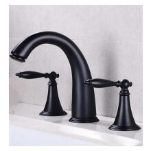 Basin Faucet 3 Hole Deck Mounted Antique Brass Dual Handle Bathroom Sink Mixer Tap for Hot and Cold Water