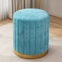Velvet Footrest Ottoman Round Upholstered Stool for Living Room or Bedroom, Blue