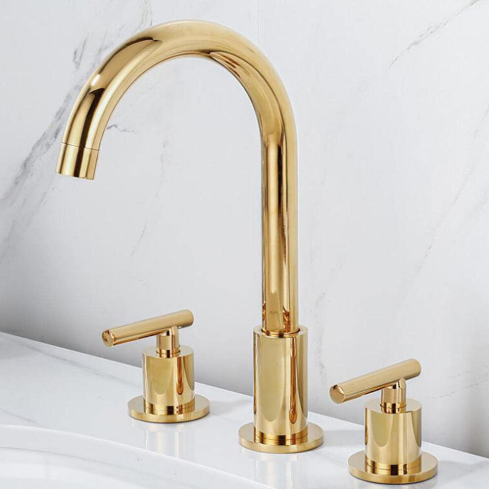 Black Brass Bathroom Faucet Three Hole Basin Mixer Tap With Dual Handles And Watersaving Bubbler 9174973081241