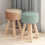 Round Linen Upholstered Footrest Stool with Solid Wood Legs, Decorative Side Table Seat, Orange, 40cm 2
