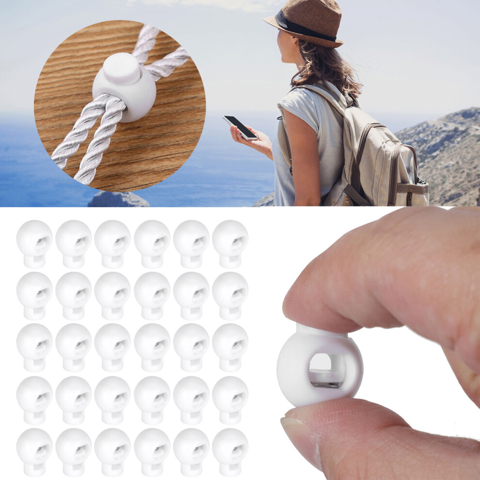 300Pcs White Ball Cord Locks Single Hole Spring Clip Rope Accessories 8451382559020
