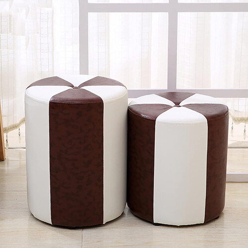 Leather Footstool with Solid Wood Frame, Upholstered Ottoman for Living Room Coffee Table Seating 2