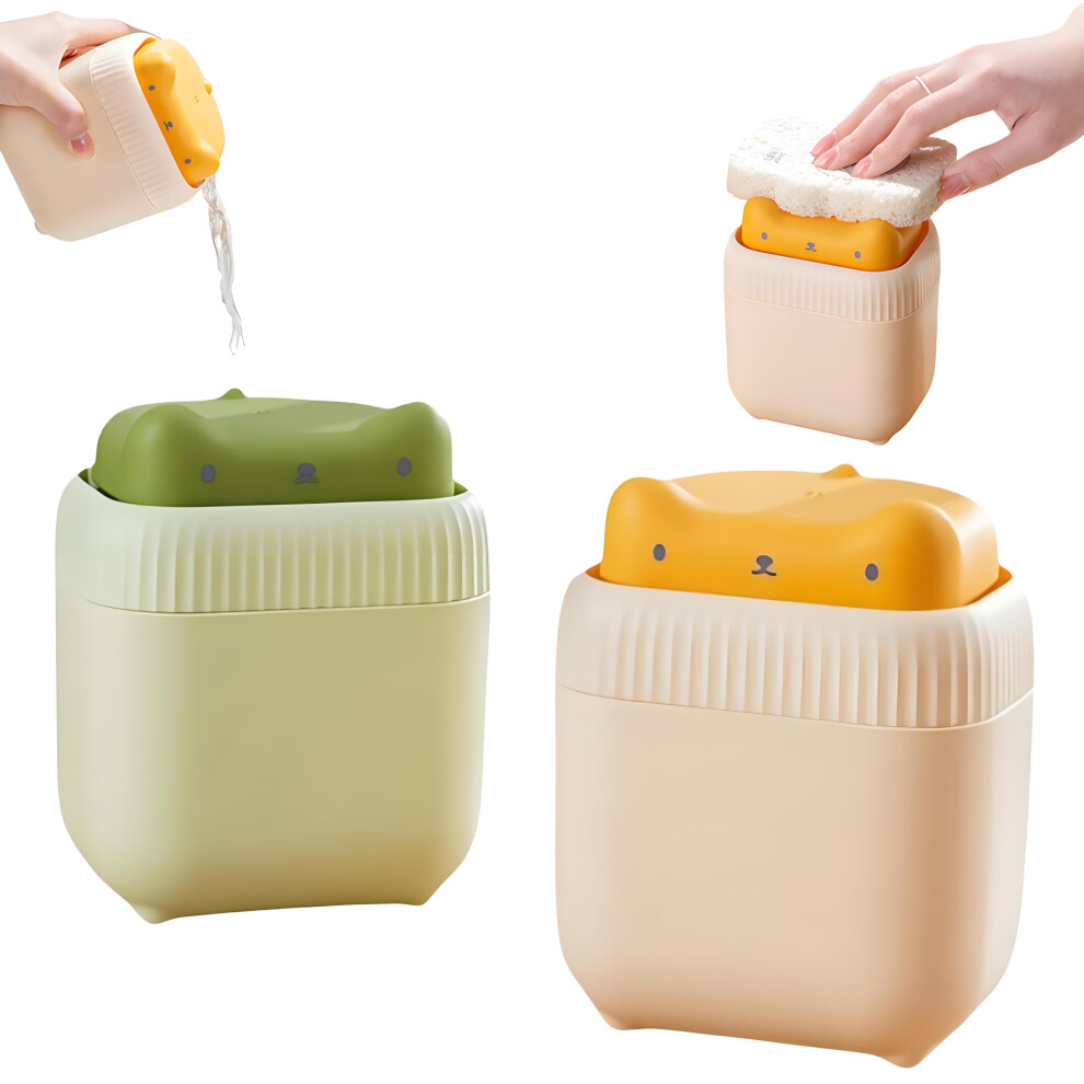 Kitchen Soap Dispenser With Sponge Holder, Onehanded Pump, Includes Two Brushes, Green 9164114492159