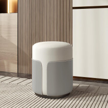 Round Foot Stool Ottoman with Upholstered Padded Seat for Living Room or Bedroom Decor, D