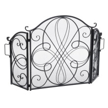 Decorative Black Silver Fireplace Screen with Floral Design, HeatResistant Spark Guard for Living Room