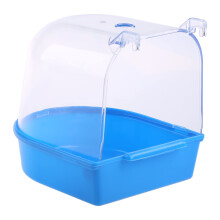 Parrot Bath Box with Transparent Cover for Small Birds, AntiSlip Base, Blue 16x17x17cm
