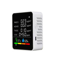 6 in 1 Air Quality Monitor and CO2 Detector with TVOC PM2.5 Temp Humidity for Home Office Black Green