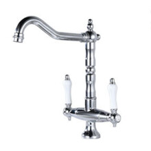 Bathroom Sink Faucet with Double Handle Hot and Cold Mixer Tap Antique Brass Chrome Finish