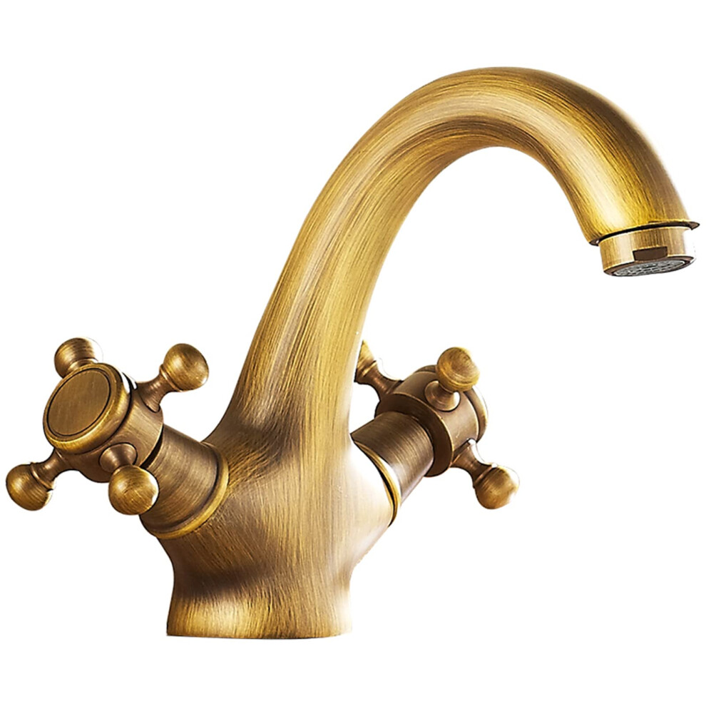 Antique Brass Bathroom Faucet Double Handle Single Hole Brushed For Sink Or Balcony 9174973820482
