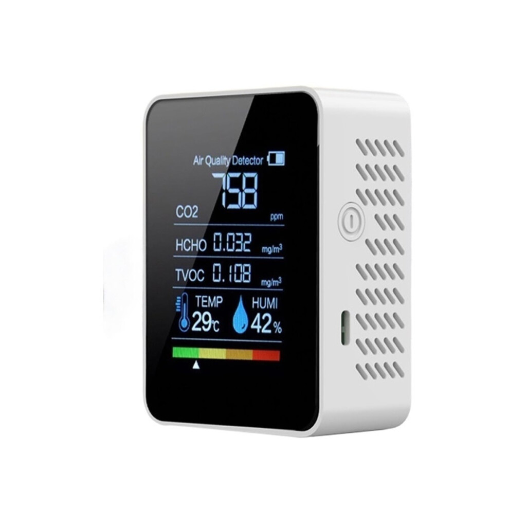 Air Quality Monitor 5 in 1 Indoor CO2 Detector with LCD Display Temperature Humidity TVOC HCHO Alarm Black
