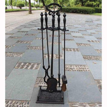 5 Piece Cast Iron Fireplace Tool Set with Stand, Indoor Outdoor Fireplace Accessories with Log Holder