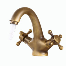 Antique Brass Bathroom Faucet Double Handle Single Hole Sink Tap for Kitchen or Vanity