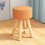 Round Linen Upholstered Footrest Stool with Solid Wood Legs, Decorative Side Table Seat, Orange, 40cm 1