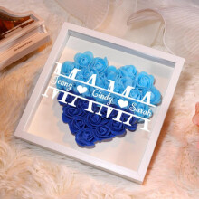 Heart Shaped Rose Shadow Box with Kids Names, Mother's Day Gift for Mom, Blue 12'x12'