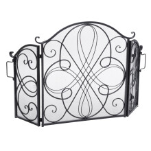 Wrought Iron Fireplace Screen Silver Finish, Foldable ThreePanel Design for Spark Protection