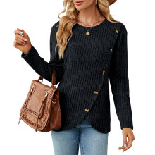 Casual Long Sleeve Tunic Tops For Women Crew Neck Lightweight Stretch Fabric Button Design Breathable Versatile Fall Winter Clothing Loose Fit