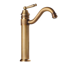 Bathroom Sink Faucet Antique Brass Tall Single Hole Mixer Tap for Vessel Basin (Antique B)
