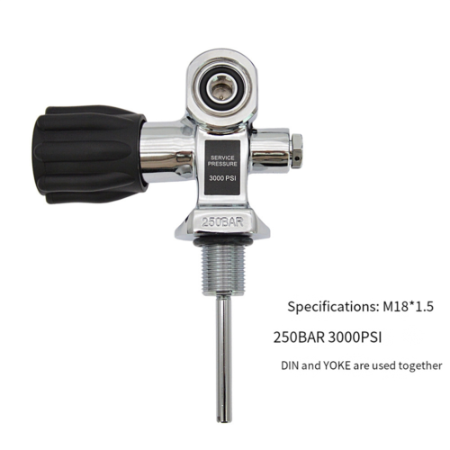 Βαλβίδα δεξαμενής DIN/YOKE 3000Psi 250Bar M18x1.5 για καταδύσεις 1