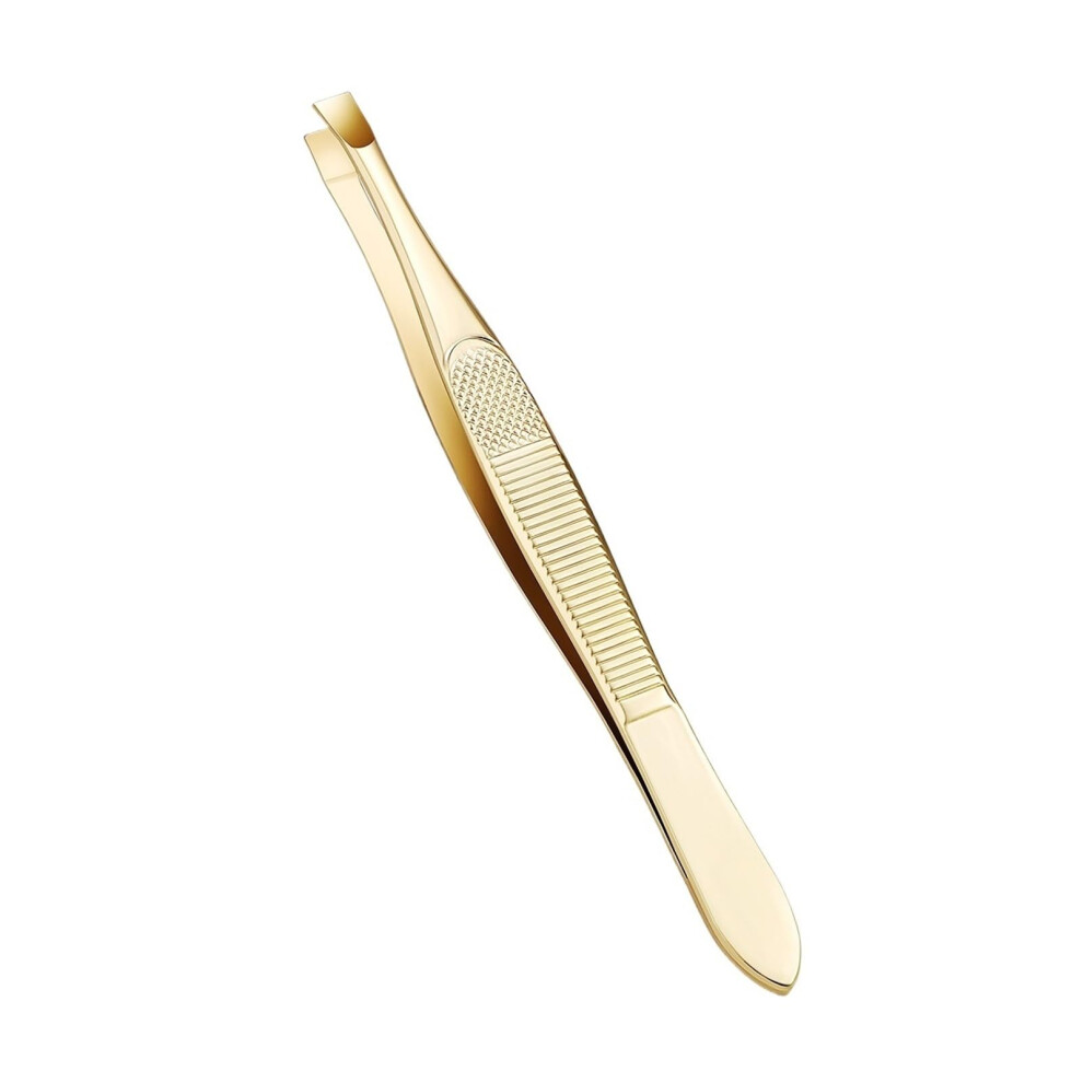 Gold Stainless Steel Eyebrow Tweezers Flat And Slanted Tips Precision Grip For Beard