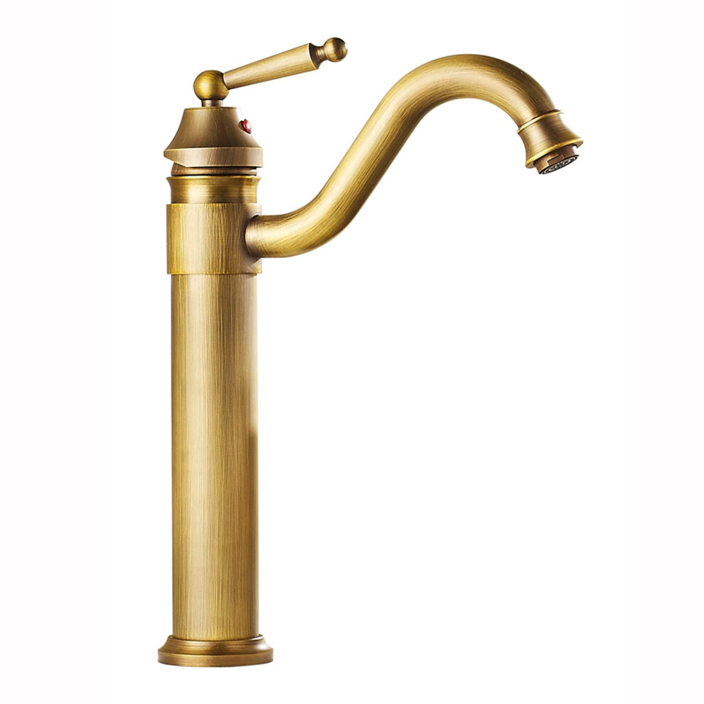 Antique Brass Tall Bathroom Sink Faucet Single Hole Vintage Mixer Tap For Vanity 9164114498397