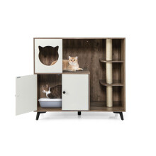 Katzenstreuschrank mit 3 Sisal-Kratzbäumen, Grau/Weiß