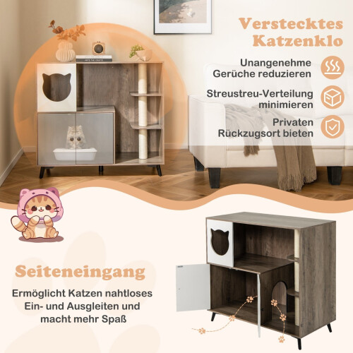 Cat Litter Cabinet with 3 Sisal Scratching Posts, Gray/White 2