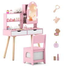 Kinderschminktisch-Set mit 3-farbigem LED-Spiegel, Rosa