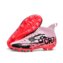 (033-C-Pink, 45) Soccer Shoes for Men Cleats Mid-top Non-Slip FG/TF Football Boots Chuteira Campo High-quality Match Sneakers Futsal Indoor