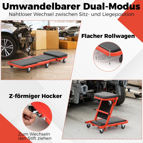 2-in-1 Workshop Creeper Seat, 6 Wheels, 160kg Capacity 2