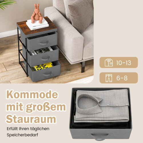 Nachttisch mit Stoffschubladen, Metallgestell, 2er-Pack, Grau